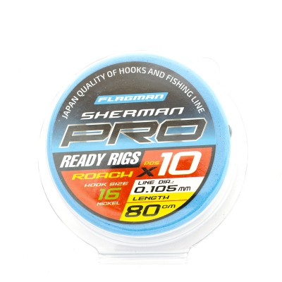 Поводок готовый Flagman Sherman Pro Roach Ready Rigs №16, d 0,105 мм, 80 см, 10 шт, SHPRR_16